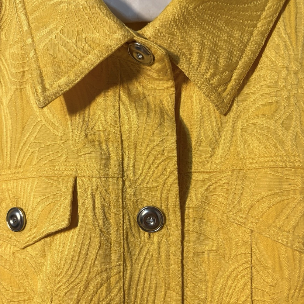 Laura Ashley Yellow Jacquard Fabric Floral Denim Jacket Silver Buttons Size L - Picture 6 of 7